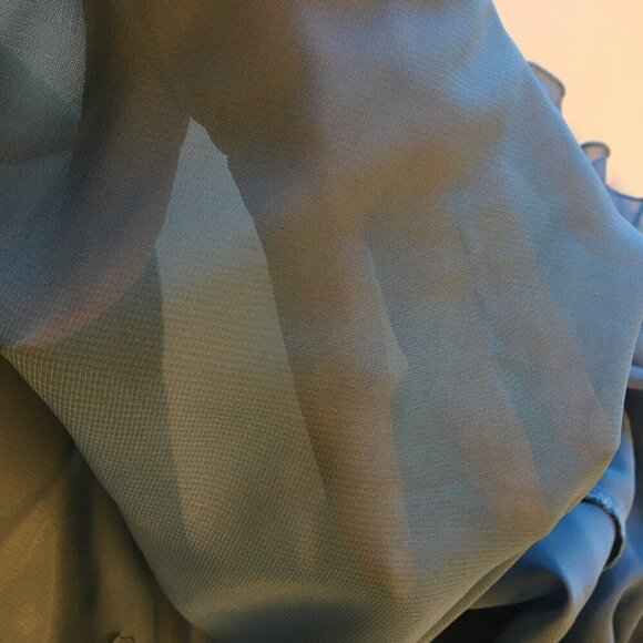 Sheer Feminine Blouse Teal Blue Medium Romantic Regal Ruffle - Picture 11 of 16